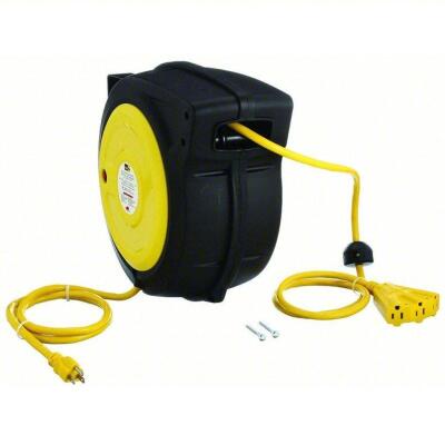 DESCRIPTION: (1) EXTENSION CORD REEL BRAND/MODEL: LUMAPRO #443P47 INFORMATION: YELLOW SIZE: GROUNDING PLUG, NEMA 5-15P, TRIPLE TAP CONNECTOR, NEMA 5-1