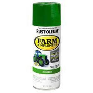 DESCRIPTION: (6) CANS OF FARM AND IMPLEMENT SPRAY PAINT BRAND/MODEL: RUST-OLEUM #280124 INFORMATION: JOHN DEERE GREEN SIZE: 12 OZ RETAIL$: $8.99 EA QT