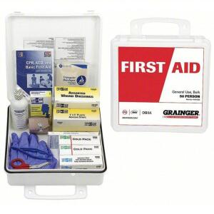 DESCRIPTION: (2) FIRST AID KIT BRAND/MODEL: 49H368 SIZE: 50 PEOPLE SERVED RETAIL$: $55.45 EA QTY: 2