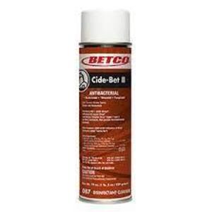 DESCRIPTION: (6) ANTIBACTERIAL DISINFECTANT CLEANER SPRAY BRAND/MODEL: BETCO CIDE-BET 2 SIZE: 19 OZ RETAIL$: $6.66 EA QTY: 6