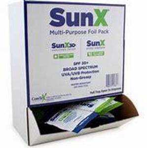 DESCRIPTION: (2) BOX OF APPROX (50) PACKETS OF SUNSCREEN LOTION BRAND/MODEL: SUNX INFORMATION: SPF 50, LOCATED AT SHAPIRO METAL SUPPLY SIZE: 1/4 OZ PE