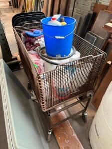 ROLLING CART WITH MISC. CLEANING SUPPLIES AND EQUIPMENT