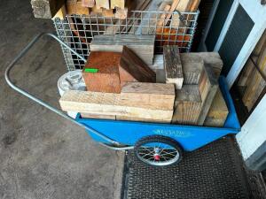 SMALL BLUE METAL CART W/ CONTENTS - ASSORTED CRIBBING