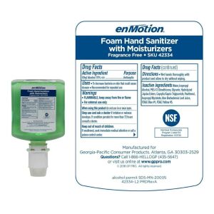 DESCRIPTION: (6) FOAM HAND SANITIZER WITH MOISTURIZERS BRAND/MODEL: ENMOTION #42334 SIZE: 1200 ML RETAIL$: $60.00 TOTAL QTY: 6