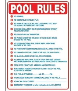 DESCRIPTION: (8) PACKS OF (5) POOL RULES SIGN QTY: 8