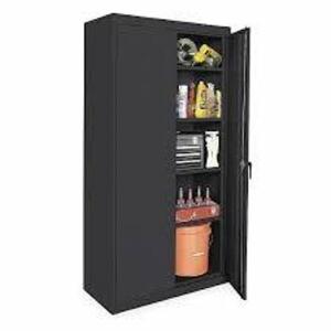 DESCRIPTION: (1) STORAGE CABINET BRAND/MODEL: PRODUCT NUMBER #1UEZ6 INFORMATION: BLACK SIZE: 36 IN X 18 IN X 72 IN, SWING HANDLE & KEYED, 24 GA PANEL