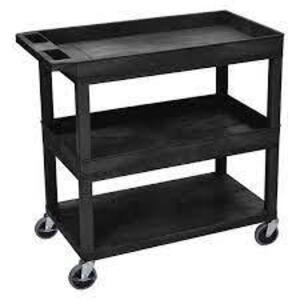 DESCRIPTION: (1) HIGH CAPACITY 2 TUB AND 1 FLAT SHELF CART BRAND/MODEL: LUXOR #G7455281 INFORMATION: BLACK SIZE: 18X32 RETAIL$: $138.15 EA QTY: 1