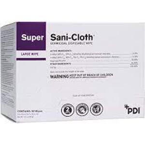 DESCRIPTION: (4) GERMICIDAL DISPOSABLE WIPE BRAND/MODEL: SUPER SANI-CLOTH RETAIL$: $16.31 EA QTY: 4