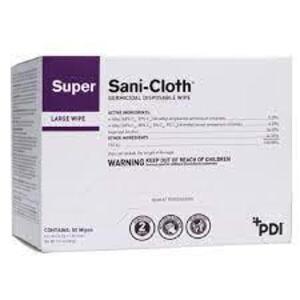 DESCRIPTION: (4) GERMICIDAL DISPOSABLE WIPE BRAND/MODEL: SUPER SANI-CLOTH RETAIL$: $16.31 EA QTY: 4