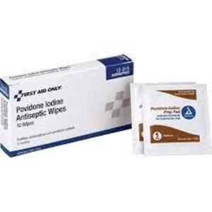 DESCRIPTION: (10) POVIDONE-IODINE BRAND/MODEL: FIRST AID ONLY SIZE: 10 PADS PER CONTAINER RETAIL$: $3.70 EA QTY: 10