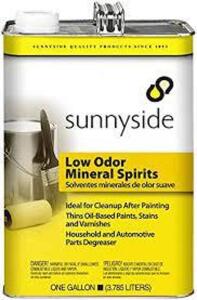 DESCRIPTION: (2) LOW ODOR MINERAL SPIRITS BRAND/MODEL: SUNNYSIDE SIZE: 1 GALLON RETAIL$: $26.49 EA QTY: 2