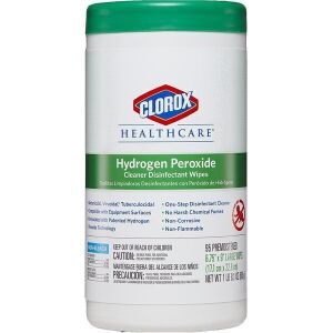 DESCRIPTION: (6) HYDROGEN PEROXIDE CLEANER DISINFECTANT WIPES BRAND/MODEL: CLOROX HEALTHCARE SIZE: 90 WIPES PER CONTAINER RETAIL$: $11.20 EA QTY: 6