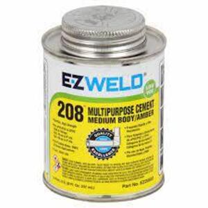 DESCRIPTION: (6) AMBER SOLVENT CEMENT BRAND/MODEL: EZ WELD 208 #5E533 INFORMATION: MULTIPURPOSE SIZE: 1/2 PT RETAIL$: $8.40 EA QTY: 6