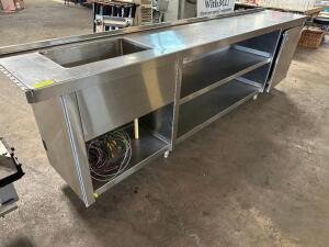 115" X 18" ALL STAINLESS PLATE CABINET W/ DROP IN HEATED WELL.