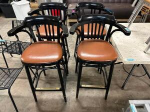 (4) 30" BLACK WOOD BAR STOOLS W/ ARM RESTS