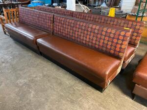 (4) 66" BOOTH SEATING BENCHES. BROWN CUSHIONS W/ UPHOLSTERED BACKS