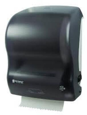 DESCRIPTION: (1) MECHANICAL HANDS FREE PAPERTOWEL DISPENSER BRAND/MODEL: SAN JAMAR #T7400TBK RETAIL$: $61.99 EA QTY: 1