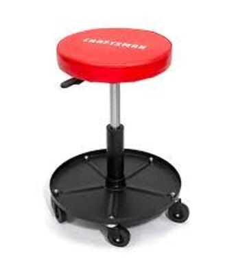 DESCRIPTION: (1) ADJUSTABLE ROLLING SHOP STOOL BRAND/MODEL: CRAFTSMAN #CMXZSAJ93382 INFORMATION: RED WITH BLACK BOTTOM SIZE: 15-1/2 TO 20" RETAIL$: $5