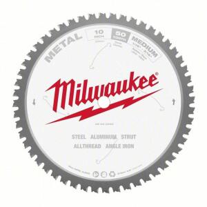 DESCRIPTION: (1) CIRCULAR SAW BLADE BRAND/MODEL: MILWAUKEE #56LA54 INFORMATION: STEEL AULIMINUM SIZE: 10" BLADE, 50 TEETH RETAIL$: $98.60 EA QTY: 1