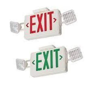 DESCRIPTION: (2) EXIT SIGN BRAND/MODEL: LITHONIA LIGHTING/ECR-LED INFORMATION: EMERGENCY LIGHTS/RED & WHITE SIZE: 2"D X 11H X 20"H RETAIL$: $62.81 QTY