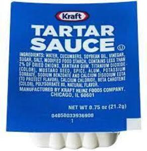 DESCRIPTION: (1) CASE OF (200) CUPS OF TARTAR SAUCE BRAND/MODEL: KRAFT SIZE: 0.75 OZ PER CUP RETAIL$: $43.99 EA QTY: 1