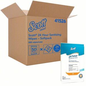 DESCRIPTION: (1) CSAE OF (10) PACKS OF SANITIZING CLEANING WIPES BRAND/MODEL: SCOTT #60YP99 INFORMATION: SOFT PACK SIZE: 50 WIPES PER BOX RETAIL$: $14