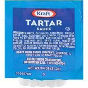 DESCRIPTION: (1) CASES OF (200) PACKETS OF TARTAR SAUCE BRAND/MODEL: HEINZ #53160 SIZE: 12G PACKETS RETAIL$: $30.00 EA QTY: 1