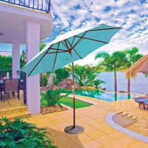 9' ROUND TEAK MARKET UMBRELLA IN STAINLESS WITH CRANK AND TILT