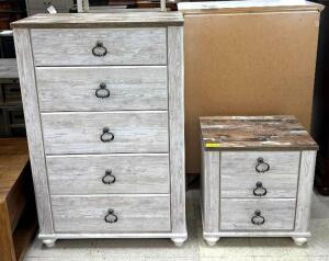 WILLOWTOWN 5-DRAWER DRESSER AND (2) 2-DRAWER NIGHT STANDS