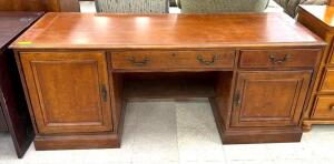 WOODEN OFFICE DESK WITH ELECTRICAL HOOKUP