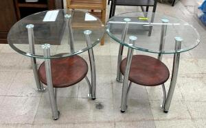 (2) ROUND GLASS END TABLES