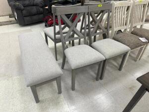 (4) ASHLEY DINING ROOM CHAIRS AND (1) MATCHING BENCH SEAT