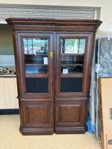 LEFT AND RIGHT HARDWOOD MEDIA CABINET TOWERS.