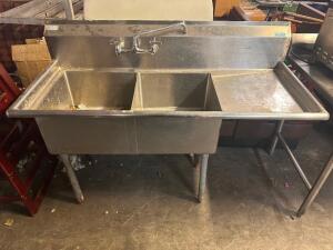 DESCRIPTION: TWO WELL STAINLESS PREP SINK W/ RIGHT HAND DRY BOARD. SIZE 52" LOCATION: BAY 6 QTY: 1