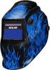 DESCRIPTION: (1) WELDING HELMET BRAND/MODEL: METAL MAN INFORMATION: BLUE WITH FLAMES SIZE: AUTO DARKENING RETAIL$: $144.95 EA QTY: 1