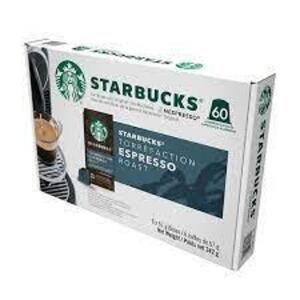 DESCRIPTION: (1) CASE OF (60) NESPRESSO PODS BRAND/MODEL: STARBUCKS INFORMATION: 60 SINGLE SERVE RETAIL$: $56.48 TOTAL QTY: 1