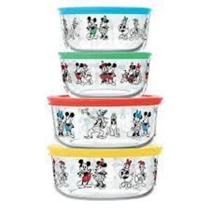 DESCRIPTION: (1) SET OF GLASS FOOD STORAGE BOWLS BRAND/MODEL: PYREX INFORMATION: DISNEY DESIGNS SIZE: 4 BOWLS RETAIL$: $24.99 EA QTY: 1