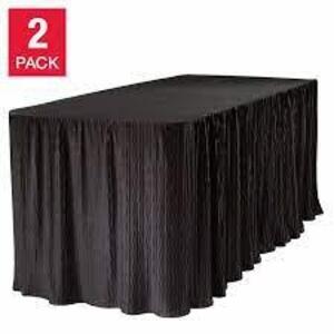 DESCRIPTION: (2) FITTED LONG TABLE CLOTHS BRAND/MODEL: TEKTRUM INFORMATION: BLACK SIZE: 6' LONG TABLE RETAIL$: $41.95 EA QTY: 2