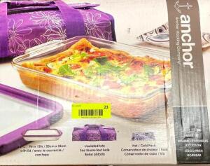 ANCHOR HOCKING CI92182E 4PC BAKEWARE TOTE SET RETAILS FOR $27.99