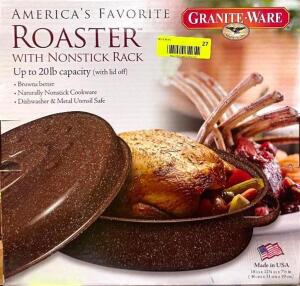 GRANITE WARE 0591 20 LB. ROASTER WITH NONSTICK RACK RETAILS FOR $28.99