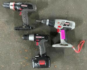 (2) 3/8" DRILL/DRIVERS AND (1) 1/2" DRILL/DRIVER