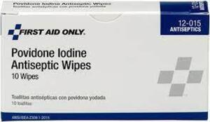 DESCRIPTION: (10) POVIDONE-IODINE BRAND/MODEL: FIRST AID ONLY #12-015 SIZE: 10 PADS PER BOX RETAIL$: $8.25 EA QTY: 10