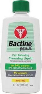 DESCRIPTION: (4) PAIN RELIEVING CLEANSING LIQUID BRAND/MODEL: BACTINE MAX SIZE: 4 FL OZ RETAIL$: $5.95 EA QTY: 4