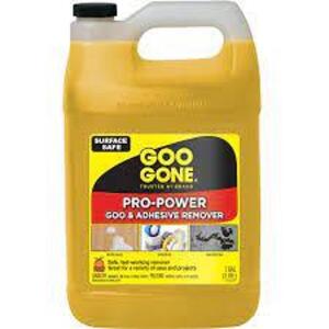 DESCRIPTION: (1) PRO-POWER GOO AND ADHESIVE REMOVER BRAND/MODEL: GOO GONE SIZE: 1 GALLON RETAIL$: $46.96 EA QTY: 1