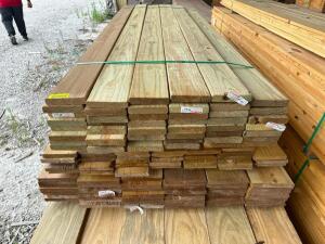 DESCRIPTION: (96) PIECES OF 1" X 8" X 10' TREATED YELLOE PINE SIZE 1" X 8" X 10' LOCATION: LUMBER BARN THIS LOT IS: SOLD BY THE PIECE QTY: 96