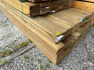 DESCRIPTION: (100) PIECES OF 1" X 6" X 10' TREATED YELLOW PINE SIZE 1" X 6" X 10' LOCATION: LUMBER BARN THIS LOT IS: SOLD BY THE PIECE QTY: 100