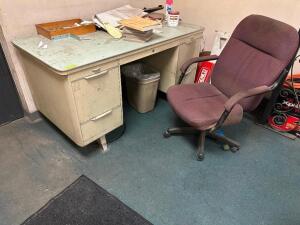 DESCRIPTION: 60" VINTAGE METAL DESK W/ CHAIR LOCATION: DOWNSTAIRS OFFICE QTY: 1