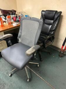 DESCRIPTION: (2) HIGH BACK OFFICE CHAIRS LOCATION: DOWNSTAIRS OFFICE THIS LOT IS: ONE MONEY QTY: 1