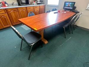 DESCRIPTION: 10' WOODEN CONFERENCE TABLE ADDITIONAL INFORMATION NO CHAIRS W/ LOT LOCATION: KITCHEN QTY: 1