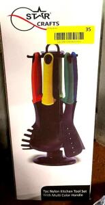 STAR CRAFTS 7PC NYLON KITCHEN TOOL SET WITH MULTI COLOR HANDLE RETAILS FOR $12.95